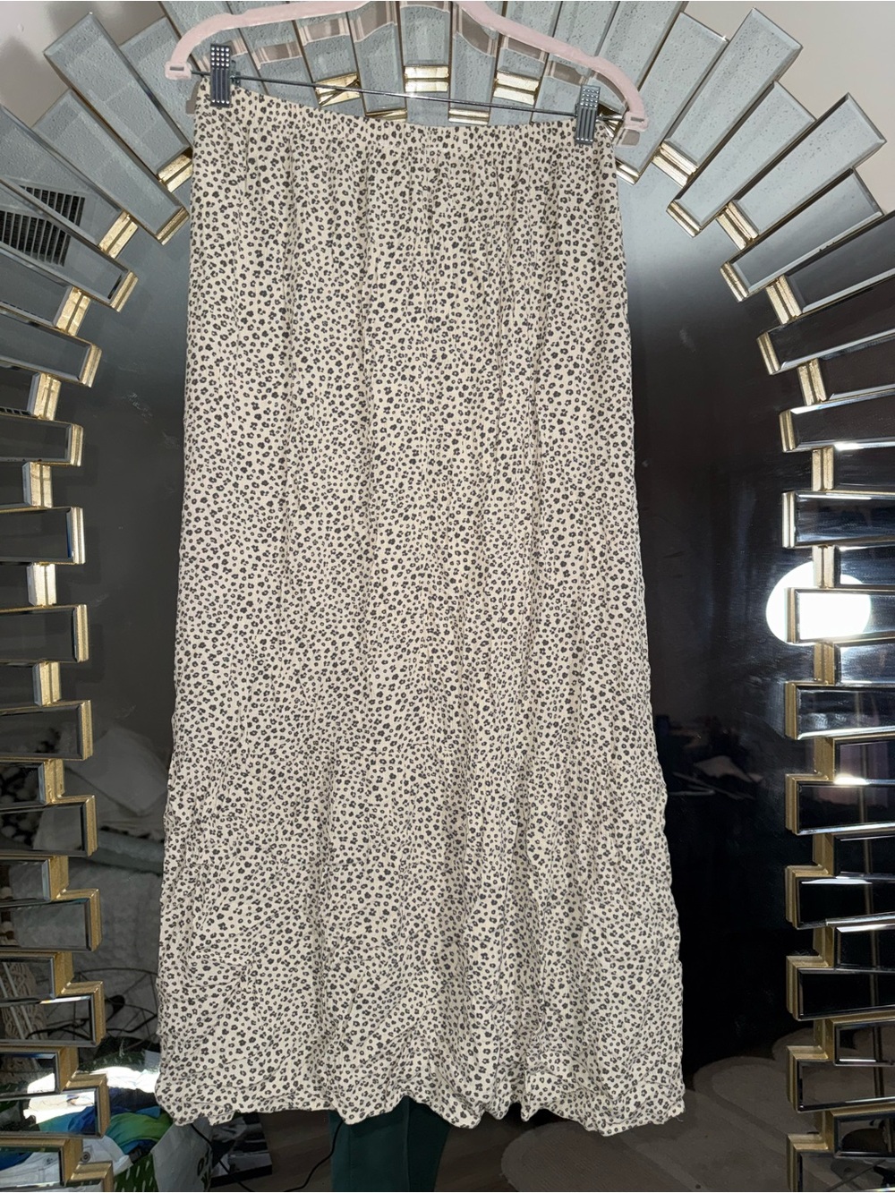 Pink Rose Cream Maxi Skirt with Black Dot Print
